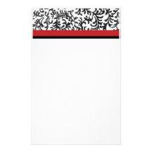 Red and Black Floral Damask Pattern Stationery Design