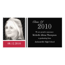 Red and Black Graduation Announcement Photo Cards