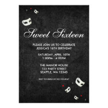 Red and Black Masquerade Sweet Sixteen Birthday Invites
