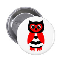 Red and Black Owl Pinback Buttons