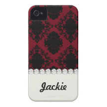 red and black romance diamond damask Case-Mate iPhone 4 cases