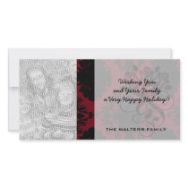 red and black romance diamond damask photo greeting card