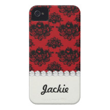 red and black romantic damask iPhone 4 Case-Mate case