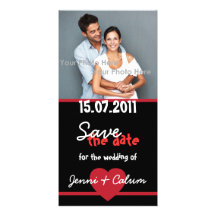 Red and Black Save the date - add your photo Customized Photo Card