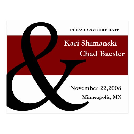 Red and black save the date postcard