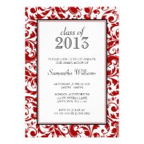 Red and Black Swirl Damask Graduation Announcement invitations