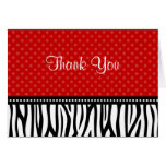 Red and Black Zebra Polka Dot Thank You Greeting Card