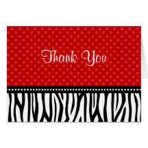 Red and Black Zebra Polka Dot Thank You Greeting Card