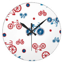 Red and Blue Bikes Round Wallclock