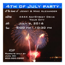Red and Blue Fireworks Fourth of July Party Custom Invitation
