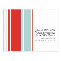 Red and Blue Stripes Save the Date Postcards