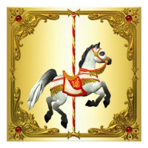 Red and Gold Carousel Horse Birthday Party Invite