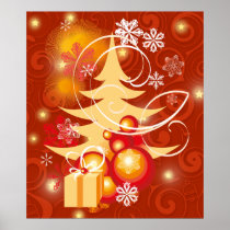 Red and Gold Christmas tree poster