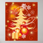 Red and Gold Christmas tree poster