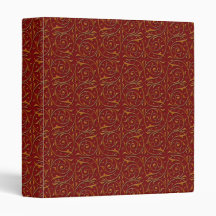 Red and Gold Fancy Floral Vines Vinyl Binder
