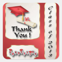 Red and Gold Graduation Thank You envelope seal Square Stickers