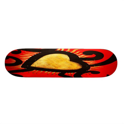 Red and Gold Heart Pattern (5) Skate Board