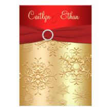 Red and Gold Snowflakes Wedding Invitation