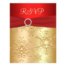 Red and Gold Snowflakes Wedding RSVP Card Invitations