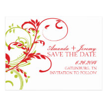Red and Green Double Floral Save The Date Post Cards