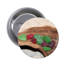Red And Green Seaglass Christmas Pinback Buttons