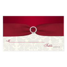 Red and Ivory Damask Placecards Business Card Template