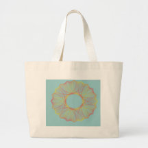 Red and orange spirograph canvas bags