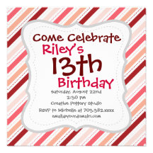 Red and Pink Diagonal Stripes Valentine's Day Gift Personalized Invitations
