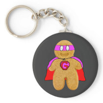 red and pink gingerbread man super hero key-chain keychain