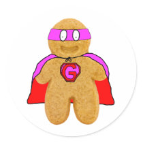 red and pink gingerbread man super hero sticker