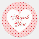Red and Pink Polka Dot Heart Thank You Round Stickers