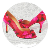 Red and Rose Peep Toe Pumps on Lace