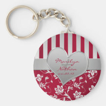 Red and Silver Floral Heart Keychain
