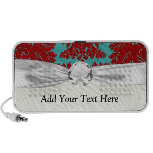 red and teal aqua bold intricate damask design speakers