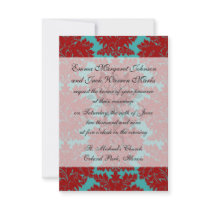 red and teal aqua bold intricate damask invitations