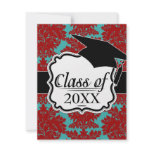 red and teal aqua bold intricate damask invitations