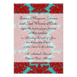 red and teal aqua bold intricate damask invitations