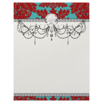red and teal aqua bold intricate damask customized letterhead