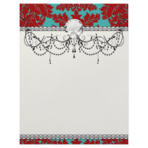 red and teal aqua bold intricate damask letterhead design
