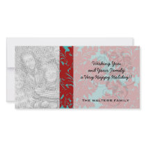 red and teal aqua bold intricate damask photo card