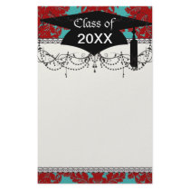 red and teal aqua bold intricate damask stationery