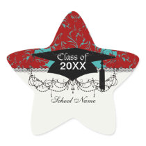 red and teal aqua bold intricate damask sticker