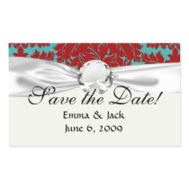 red and teal aqua bold intricate damask rectangular sticker