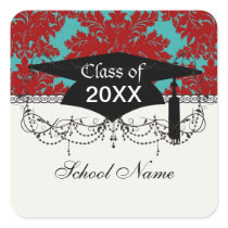 red and teal aqua bold intricate damask sticker