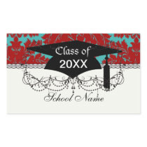 red and teal aqua bold intricate damask rectangle stickers
