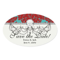red and teal aqua bold intricate damask stickers