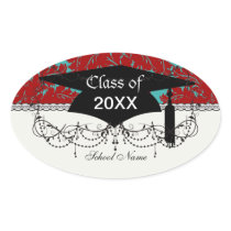 red and teal aqua bold intricate damask sticker