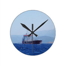 Red And White Cargo Ship Wallclocks