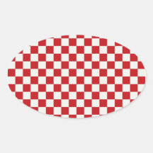 Red and White Chequered Pattern Country BBQ Colour Oval Stickers