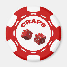 RED AND WHITE CRAPS CHIP REFRIGERATOR MAGNETS